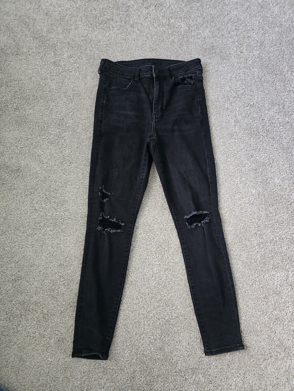 American Eagle Outfitters Black Skinny Distressed Jeans Sz 6 Short